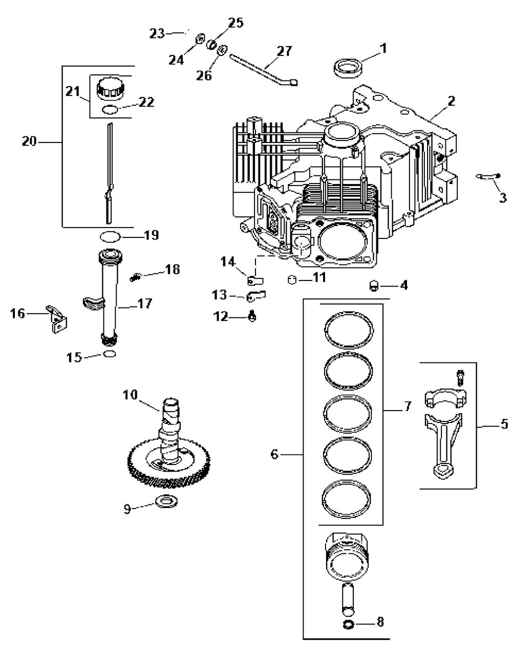 Crankcase Diagram and Parts List for Z-FORCE60 53AA5BBJ-53AA5BBJ710 Cub Cadet Lawn Tractor
